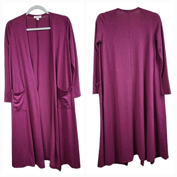 LuLaRoe Sarah Dark Pink Slub Knit Duster Cardigan XS Open-Front Long Layering - Picture 2 of 8